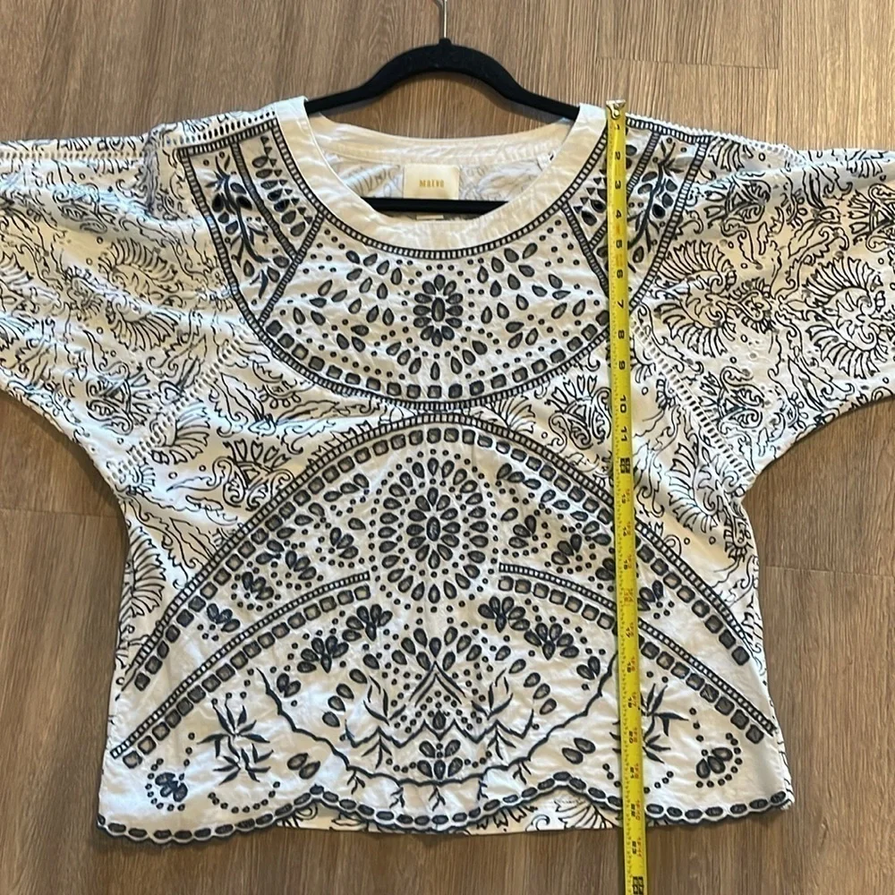 Maeve Anthropologie Women’s Tunic Top Small White Blue Eyelet Paisley Floral